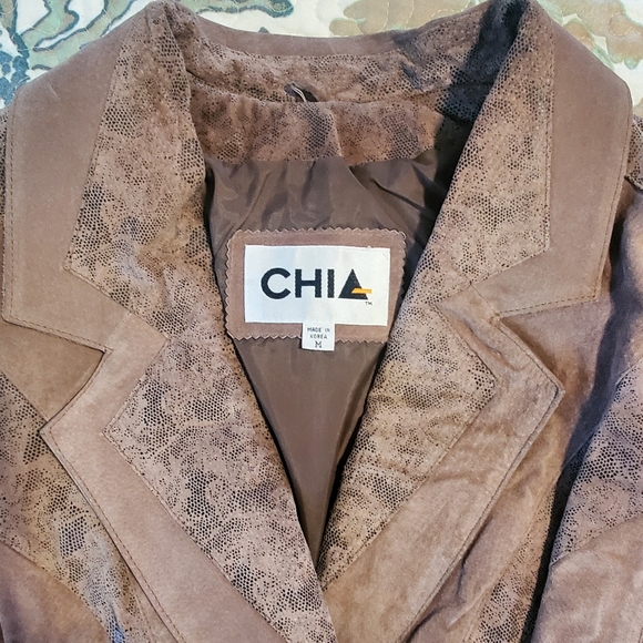 90's Brown& Printed Cropped Leather Jacket - Picture 8 of 10